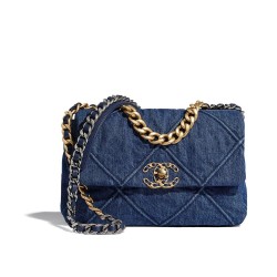 Low Price Blue Denim Material CC Turn Lock Female Crossbody Bag - Faux Chanel 19 Two-tone Chain Flap Bag USA