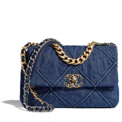 Low Price Blue Denim Material CC Turn Lock Female Crossbody Bag - Faux Chanel 19 Two-tone Chain Flap Bag USA