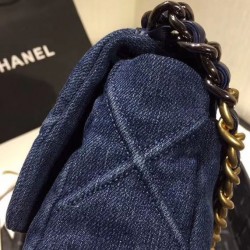 Low Price Blue Denim Material CC Turn Lock Female Crossbody Bag - Faux Chanel 19 Two-tone Chain Flap Bag USA