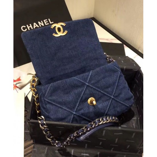 Low Price Blue Denim Material CC Turn Lock Female Crossbody Bag - Faux Chanel 19 Two-tone Chain Flap Bag USA