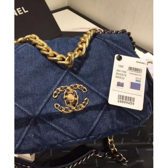 Low Price Blue Denim Material CC Turn Lock Female Crossbody Bag - Faux Chanel 19 Two-tone Chain Flap Bag USA