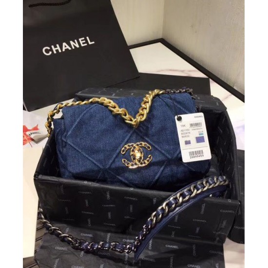 Low Price Blue Denim Material CC Turn Lock Female Crossbody Bag - Faux Chanel 19 Two-tone Chain Flap Bag USA