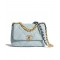 Hot Selling Dimond-type Lattice Light Blue Leather Flap Bag - Fake Chanel 19 Brass & Silver Chain Turn Lock Crossbody Bag