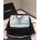 Hot Selling Dimond-type Lattice Light Blue Leather Flap Bag - Fake Chanel 19 Brass & Silver Chain Turn Lock Crossbody Bag