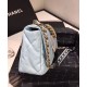 Hot Selling Dimond-type Lattice Light Blue Leather Flap Bag - Fake Chanel 19 Brass & Silver Chain Turn Lock Crossbody Bag