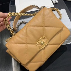 High Quality Chain Turn Lock Brass Handle Women's Kahaki Leather Flap Bag - Replica Chanel 19 Flap Bag Sale Online