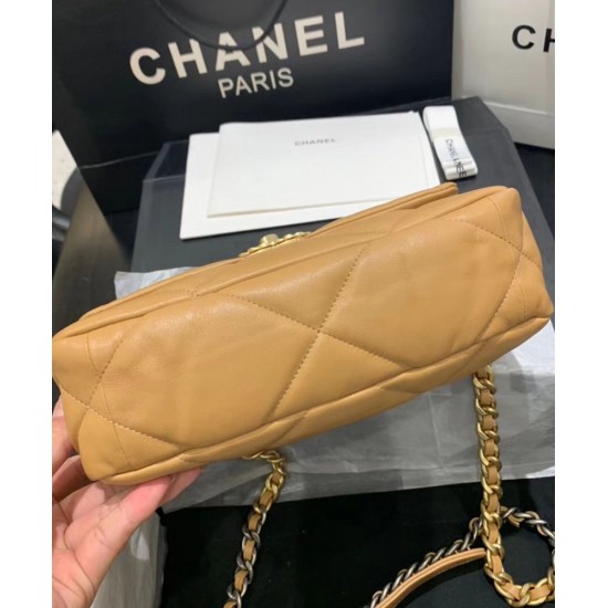 High Quality Chain Turn Lock Brass Handle Women's Kahaki Leather Flap Bag - Replica Chanel 19 Flap Bag Sale Online