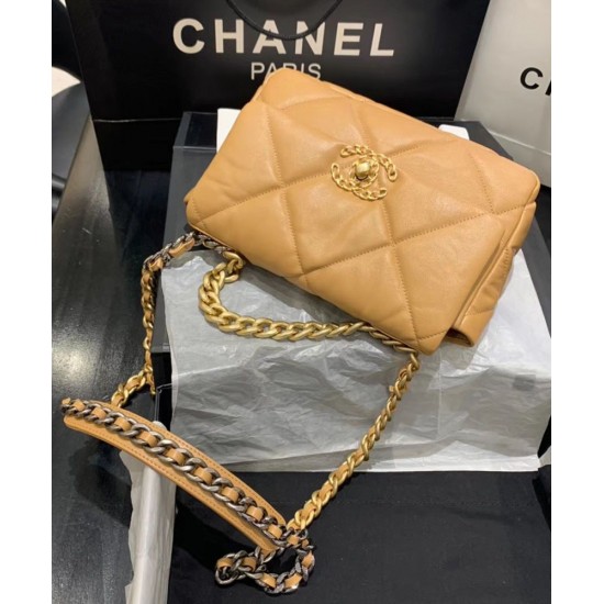 High Quality Chain Turn Lock Brass Handle Women's Kahaki Leather Flap Bag - Replica Chanel 19 Flap Bag Sale Online