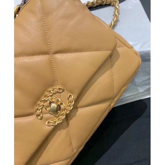 High Quality Chain Turn Lock Brass Handle Women's Kahaki Leather Flap Bag - Replica Chanel 19 Flap Bag Sale Online