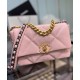 Sweet Style Gold Silver-Tone & Ruthenium-Finish Metal Chain Pink Goatskin Leather Double C Turn Lock - Fake Chanel 19 Rhombus Quilted Flap Bag