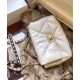 Copy Chanel 19 Rhombus Quilted Motif Brass Link Top Handle Women's White Goatskin Leather Flap Bag Fashion Medium Crossbody Bag