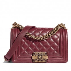 Spring Hot Selling Brass Hardware Women's Small Burgundy Quilted Leather Boy Bag - Imitated Chanel Mauve Flap Crossbody Bag