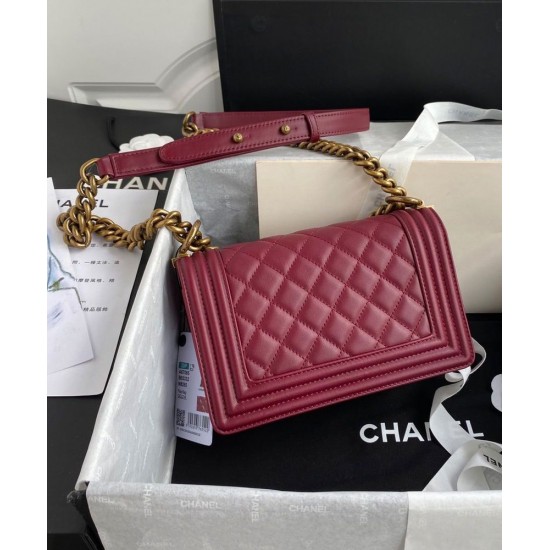 Spring Hot Selling Brass Hardware Women's Small Burgundy Quilted Leather Boy Bag - Imitated Chanel Mauve Flap Crossbody Bag