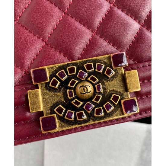 Spring Hot Selling Brass Hardware Women's Small Burgundy Quilted Leather Boy Bag - Imitated Chanel Mauve Flap Crossbody Bag