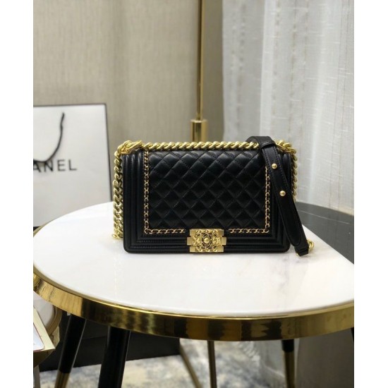 Low Price Brass Top Handle Link Chain Charming Classic Double C Logo Push Lock - Faux Chanel Women's Black Quilted Leather Medium Boy Bag