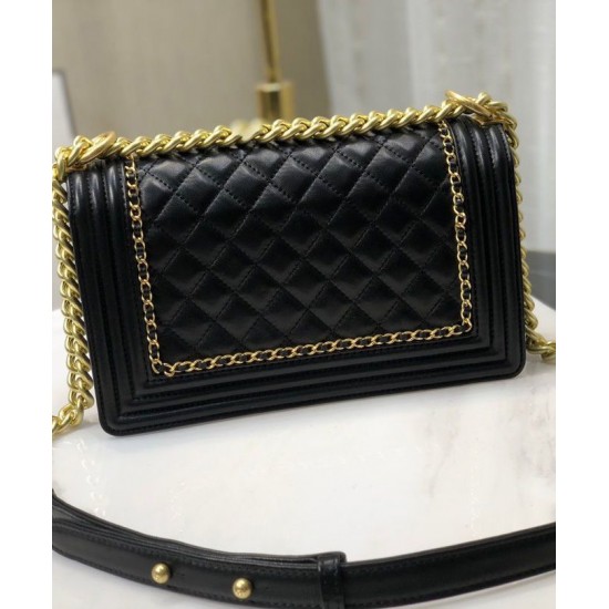 Low Price Brass Top Handle Link Chain Charming Classic Double C Logo Push Lock - Faux Chanel Women's Black Quilted Leather Medium Boy Bag