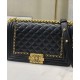 Low Price Brass Top Handle Link Chain Charming Classic Double C Logo Push Lock - Faux Chanel Women's Black Quilted Leather Medium Boy Bag