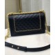 High End Chain & Leather Knitted Trimming CC Logo Push Lock Boy Bag - Replica Chanel Navy Blue Quilted Leather Flap Bag For Ladies