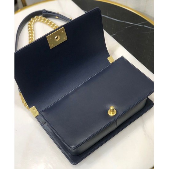 High End Chain & Leather Knitted Trimming CC Logo Push Lock Boy Bag - Replica Chanel Navy Blue Quilted Leather Flap Bag For Ladies