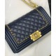 High End Chain & Leather Knitted Trimming CC Logo Push Lock Boy Bag - Replica Chanel Navy Blue Quilted Leather Flap Bag For Ladies