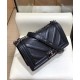 Fashion Design Black Chevron Lambskin Leather Silver Tone Meatal Boy Medium Boy Bag - Imitation Chanel Chain Bag Foor Ladies