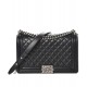 Hot Selling Black Quilted Leather Stripe Trimming Silver Chian CC Lock - Fake Chanel Medium Boy Bag Women's Flap Bag