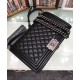 Hot Selling Black Quilted Leather Stripe Trimming Silver Chian CC Lock - Fake Chanel Medium Boy Bag Women's Flap Bag