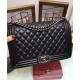 Hot Selling Black Quilted Leather Stripe Trimming Silver Chian CC Lock - Fake Chanel Medium Boy Bag Women's Flap Bag