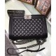 Hot Selling Black Quilted Leather Stripe Trimming Silver Chian CC Lock - Fake Chanel Medium Boy Bag Women's Flap Bag