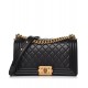 Faux Chanel Diamon Type Lattice Brass Top Handle CC Push Lock Black Lambskin Leather Medoium Boy Bag For Ladies