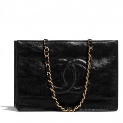 Fashion Black Cowhide Leather Oversized CC Logo Pattern Women's Chain Strap Shoulder Bag - Replica Chanel Small Square Shopping Bag