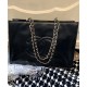 Fashion Black Cowhide Leather Oversized CC Logo Pattern Women's Chain Strap Shoulder Bag - Replica Chanel Small Square Shopping Bag