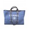 Low Price White Brand Logo Printing Navy Leather Top Handle Silver Chain Shopping Bag - Imitation Chanel Large Deauville Blue Canvas Tote Bag