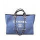 Low Price White Brand Logo Printing Navy Leather Top Handle Silver Chain Shopping Bag - Imitation Chanel Large Deauville Blue Canvas Tote Bag