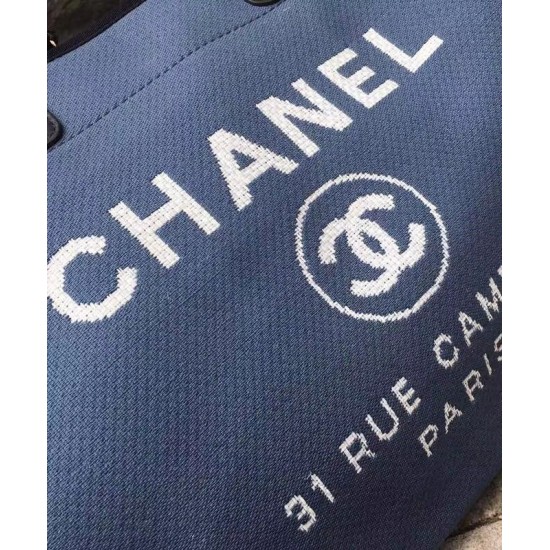 Low Price White Brand Logo Printing Navy Leather Top Handle Silver Chain Shopping Bag - Imitation Chanel Large Deauville Blue Canvas Tote Bag