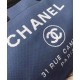 Low Price White Brand Logo Printing Navy Leather Top Handle Silver Chain Shopping Bag - Imitation Chanel Large Deauville Blue Canvas Tote Bag