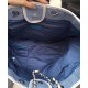 Best Quality Large Deauville Light Blue Canvas Chain Shoulder Strap Shopping Bag - Faux Chanel Coffee Leather Handles Shoulder Bag