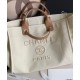 High End White Pearls Logo Decoration Beige Leather Handles Golden Chain Shoulder Bag - Fake Chanel Women's Cream Canvas Shopping Bag