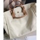 High End White Pearls Logo Decoration Beige Leather Handles Golden Chain Shoulder Bag - Fake Chanel Women's Cream Canvas Shopping Bag