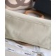 High End White Pearls Logo Decoration Beige Leather Handles Golden Chain Shoulder Bag - Fake Chanel Women's Cream Canvas Shopping Bag