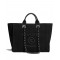 Hot Selling Beaded Logo Pattern Leather Top Handles Women's Black Canvas Shopping Bag - Replica Chanel Silver Chain Tote Bag