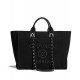 Hot Selling Beaded Logo Pattern Leather Top Handles Women's Black Canvas Shopping Bag - Replica Chanel Silver Chain Tote Bag