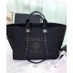 Hot Selling Beaded Logo Pattern Leather Top Handles Women's Black Canvas Shopping Bag - Replica Chanel Silver Chain Tote Bag