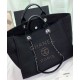 Hot Selling Beaded Logo Pattern Leather Top Handles Women's Black Canvas Shopping Bag - Replica Chanel Silver Chain Tote Bag