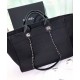 Hot Selling Beaded Logo Pattern Leather Top Handles Women's Black Canvas Shopping Bag - Replica Chanel Silver Chain Tote Bag