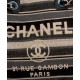 High End Chanel Cream Logo Pattern Silver Chain Shoulder Strap Leather Top Handle Blue & Black Stripe Canvas Tote Bag Online