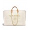 Faux Chanel Coffee Leather Top Handles Brand Logo Printing Yellow Gold Chain Shoulder Strap Cream Canvas Large Deauville Shopping Bag