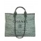 Replica Chanel Light Green Canvas & Raffia Woven Large Deauville Brand Logo Printing Chain Shoulder Strap Female Shopping Bag