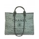 Replica Chanel Light Green Canvas & Raffia Woven Large Deauville Brand Logo Printing Chain Shoulder Strap Female Shopping Bag