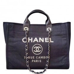 Spring Fashion Large Deauville Canvas Leather Top Handle Blue Shopping Bag - Imitation Female Chanel Silver Chain Shoulder Bag